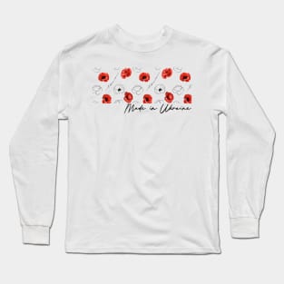 Poppies pattern with text English Made in Ukraine. Long Sleeve T-Shirt